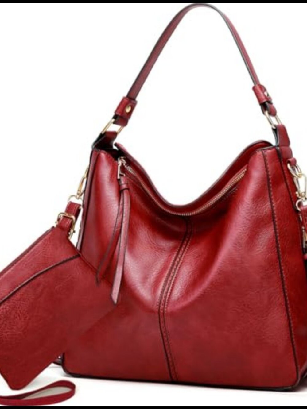 Vegan Leather Hobo Tote Bag & Wallet Set with Adjustable Removable Strap